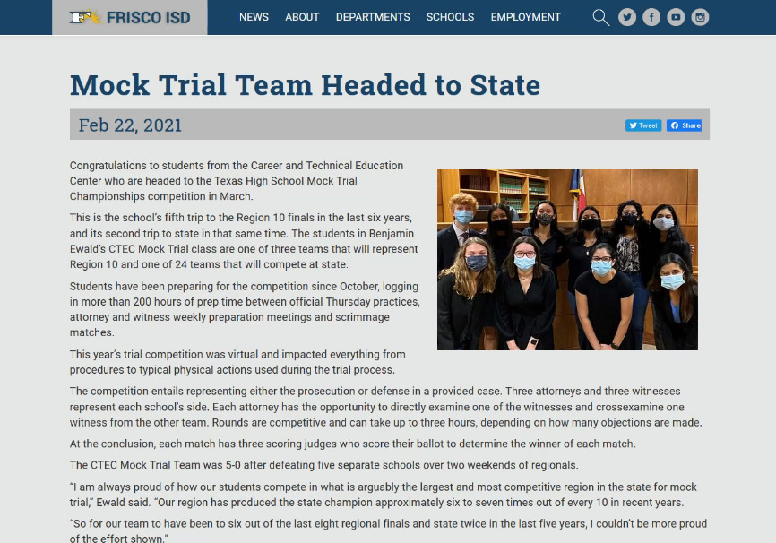 Mock Trial Team Headed to State (friscoisd.org)