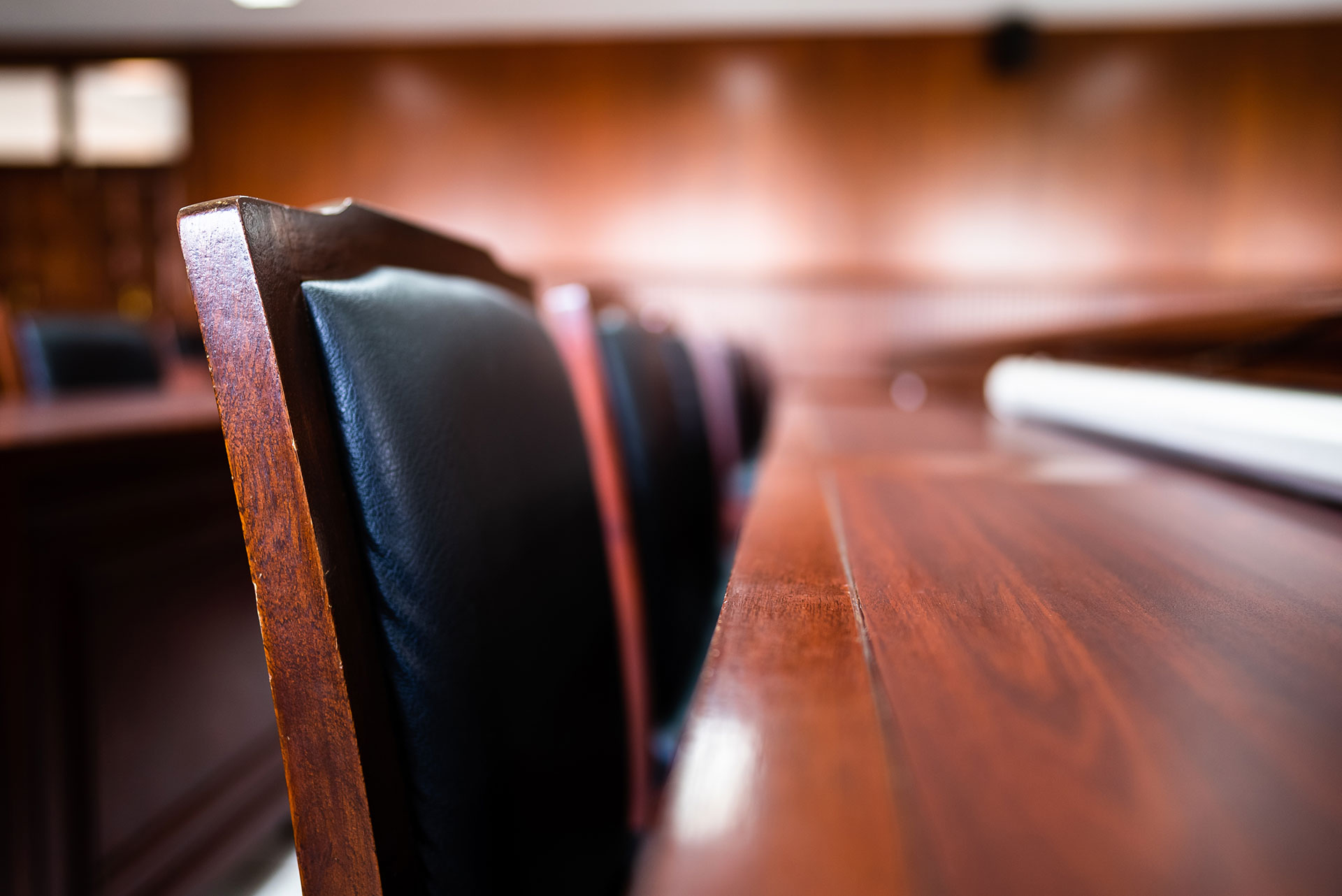 Table and chair in the courtroom of the judiciary